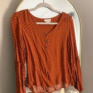 Universal Thread Orange Long Sleeve Blouse with Relaxed Fit